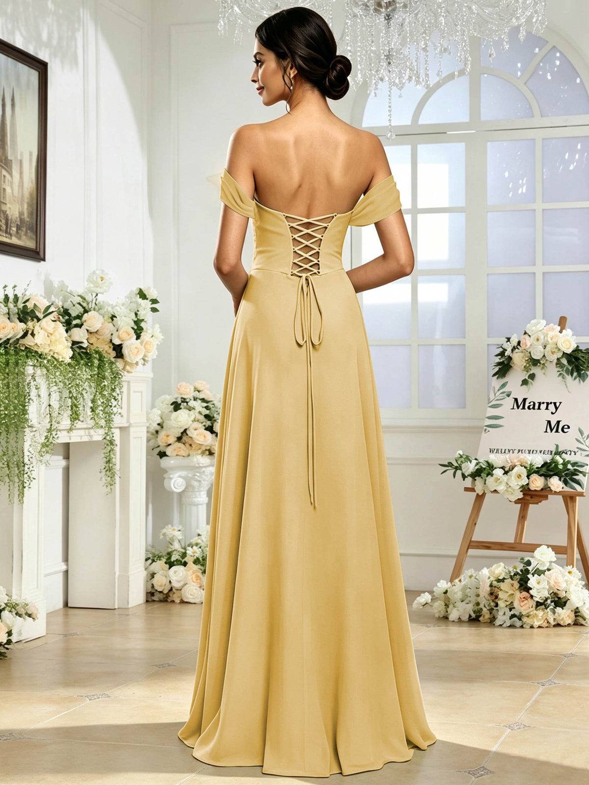 Off the Shoulder Chiffon A Line Long Bridesmaid Dress with Slit