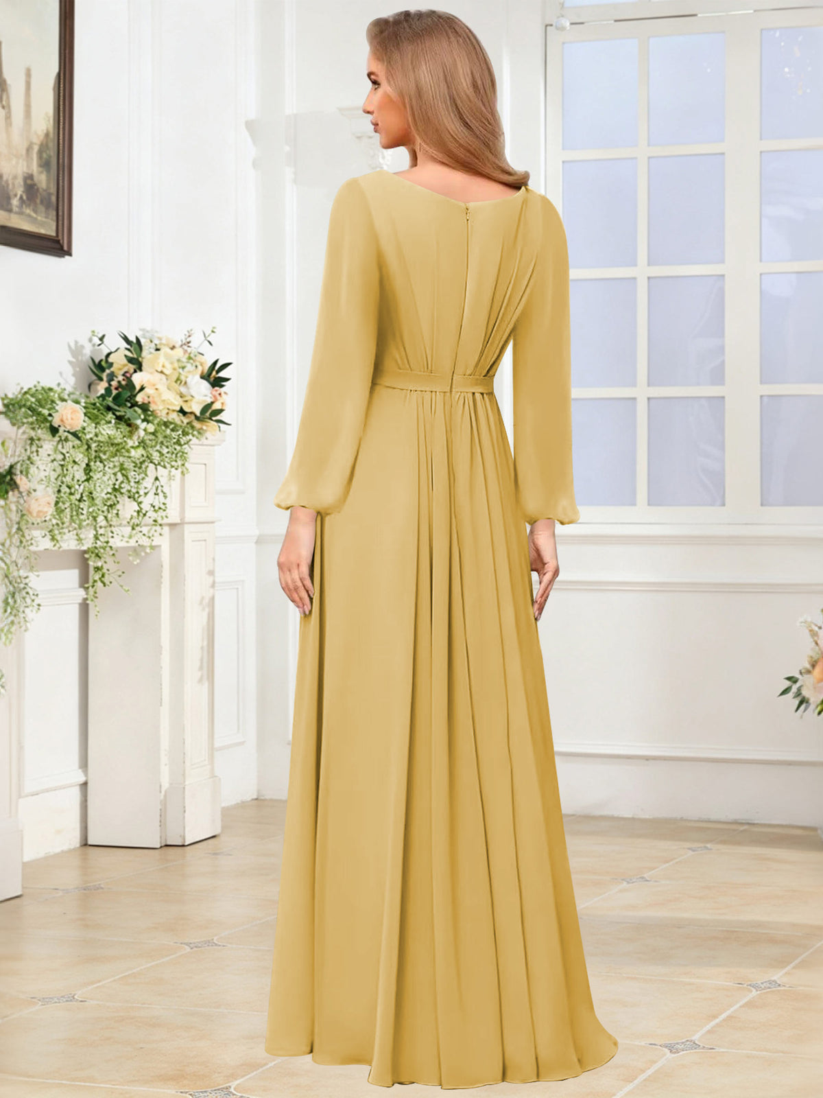 A-Line Chiffon Long Sleeve Bridesmaid Dress