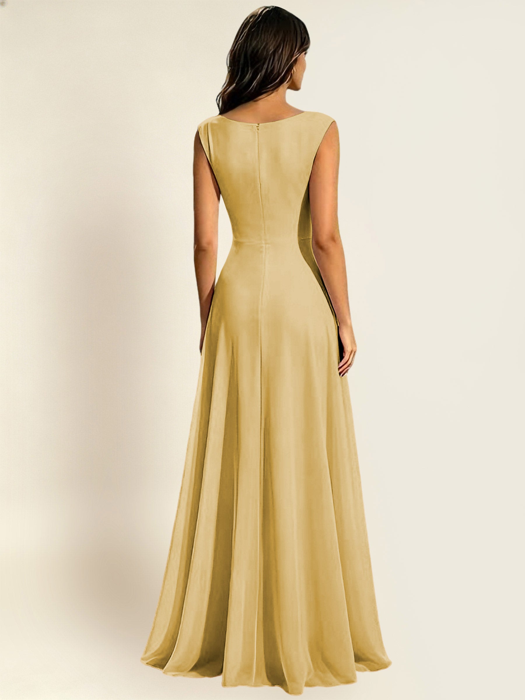 ROVDESY A-Line Chiffon Long Bridesmaid Dress With Sleeveless