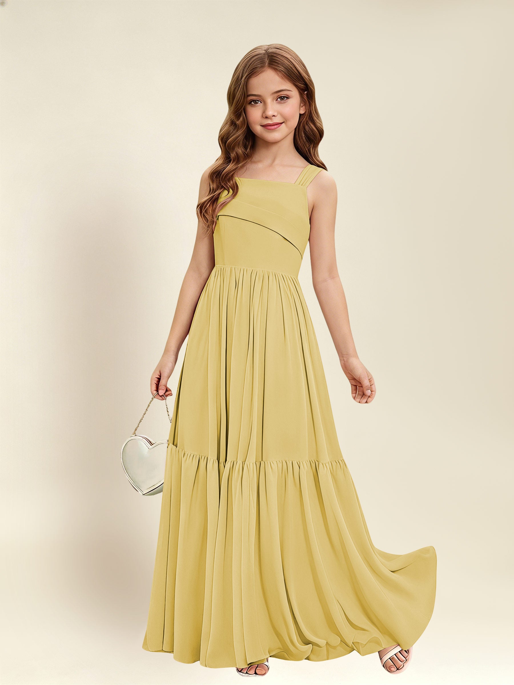ROVDESY A-Line Square Neck Chiffon  Junior Bridesmaid Dress