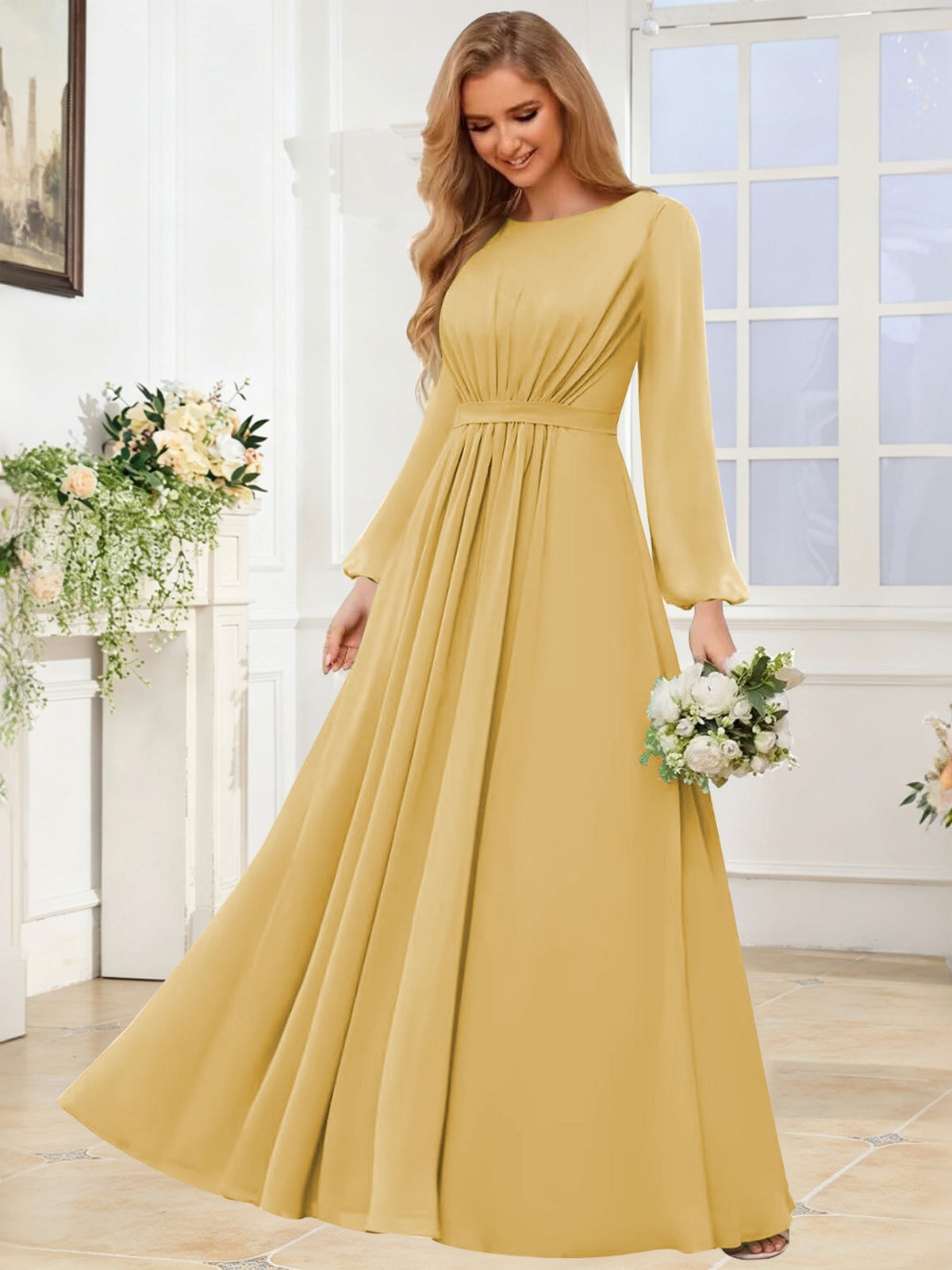 A-Line Chiffon Long Sleeve Bridesmaid Dress