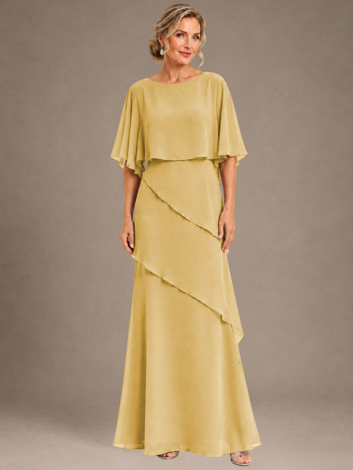 2 Pieces Chiffon Layered A Line Mother of the Bride Dress
