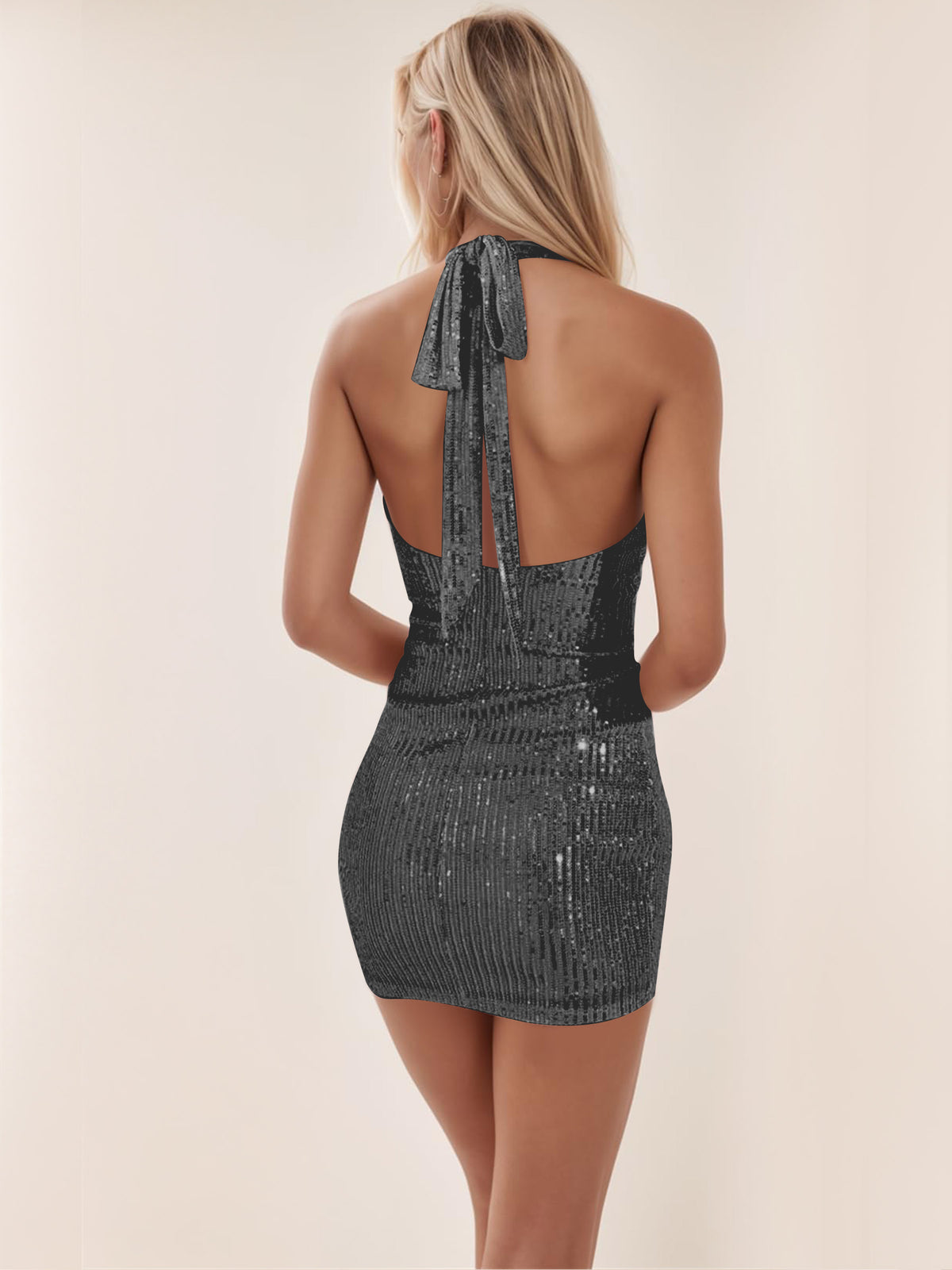 Sparkly Sequin Halter Short Mini Homecoming Dress
