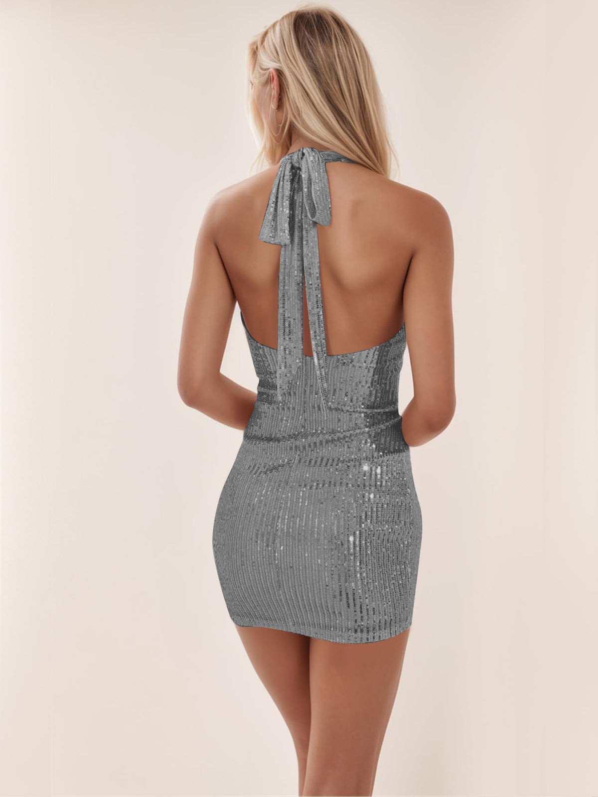 Sparkly Sequin Halter Short Mini Homecoming Dress