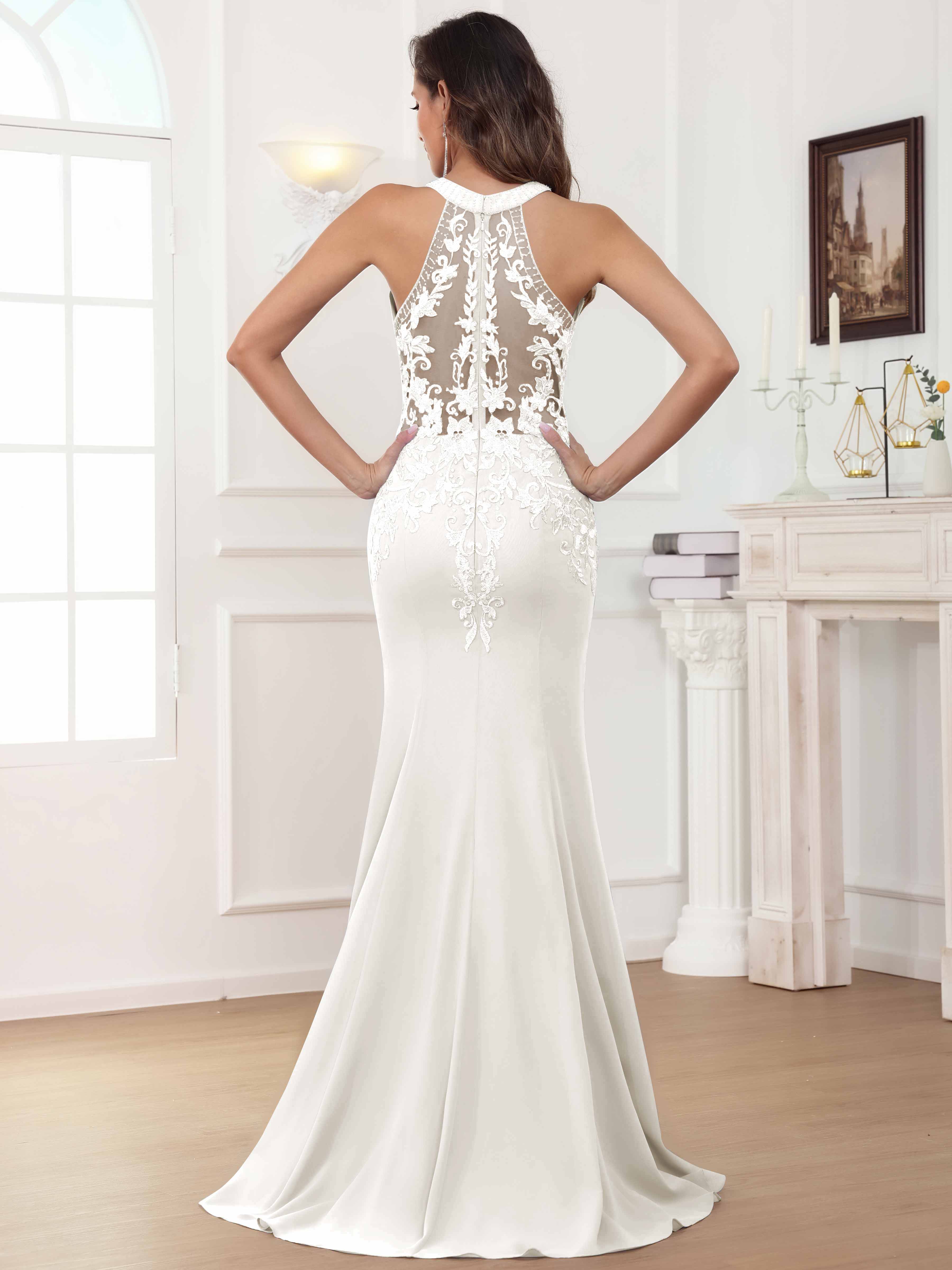 ROVDESY Halter Mermaid Lace Mother Of The Bride Dress With Jacket