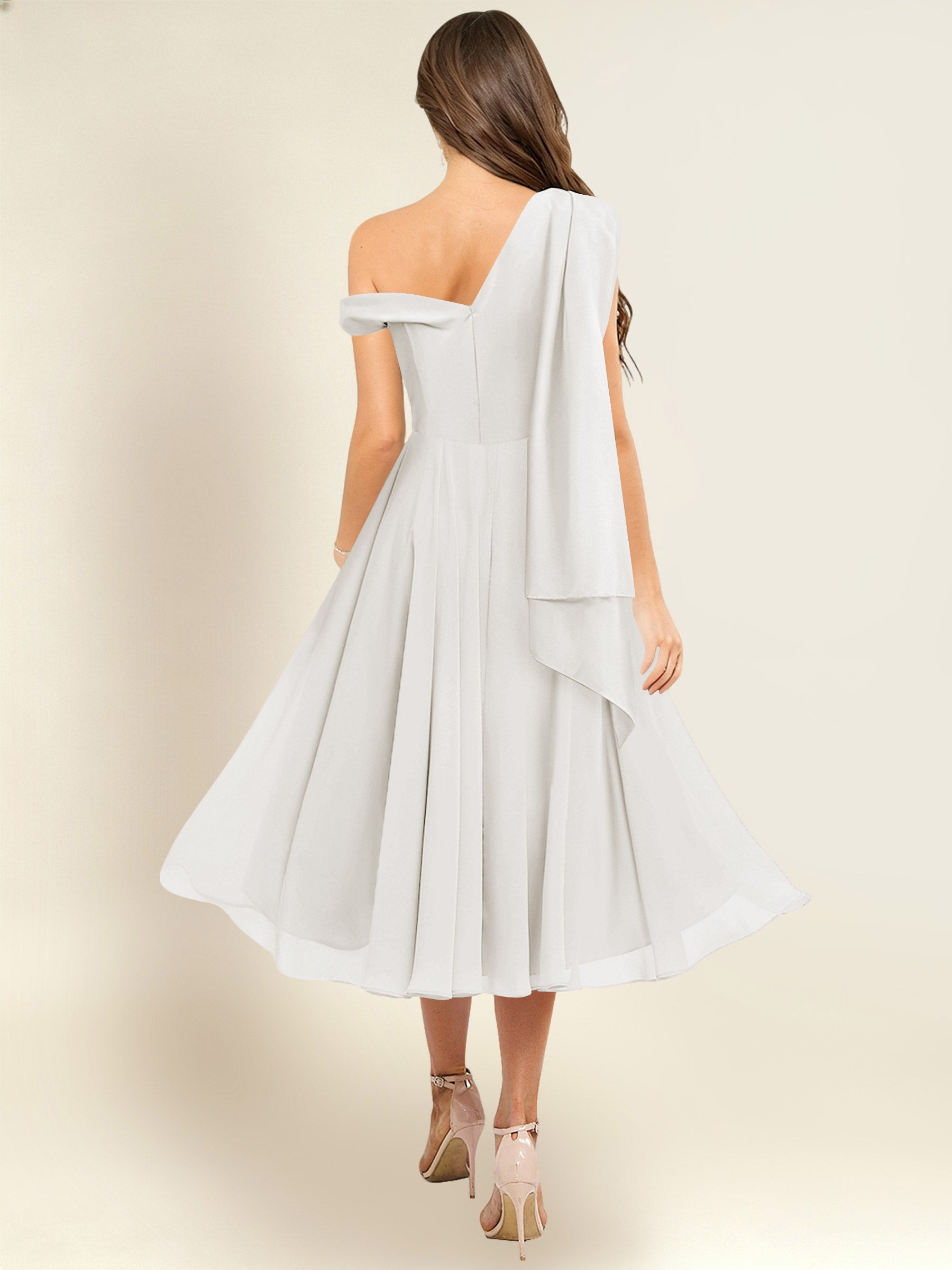 ROVDESY A-Line One Shoulder Pleated Chiffon Bridesmaid Dress With Flowing Sash