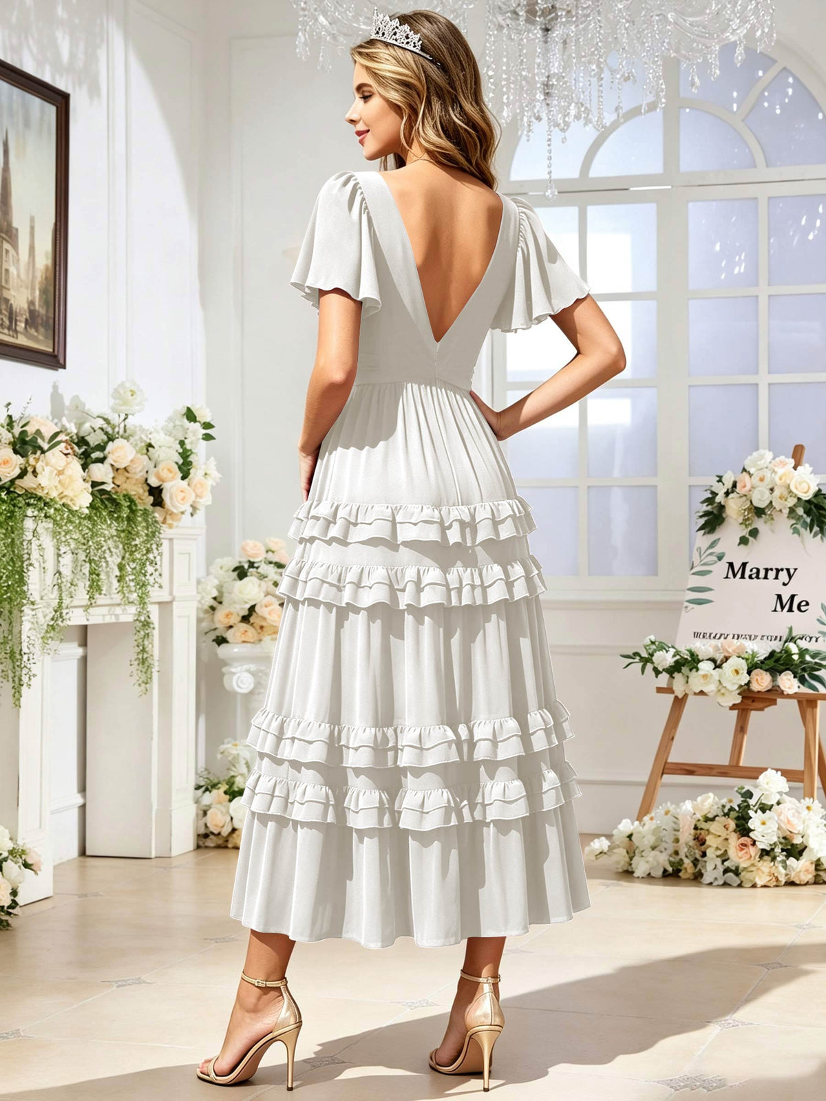 A Line Chiffon Pleated Bridesmaid Dress with Sleeves