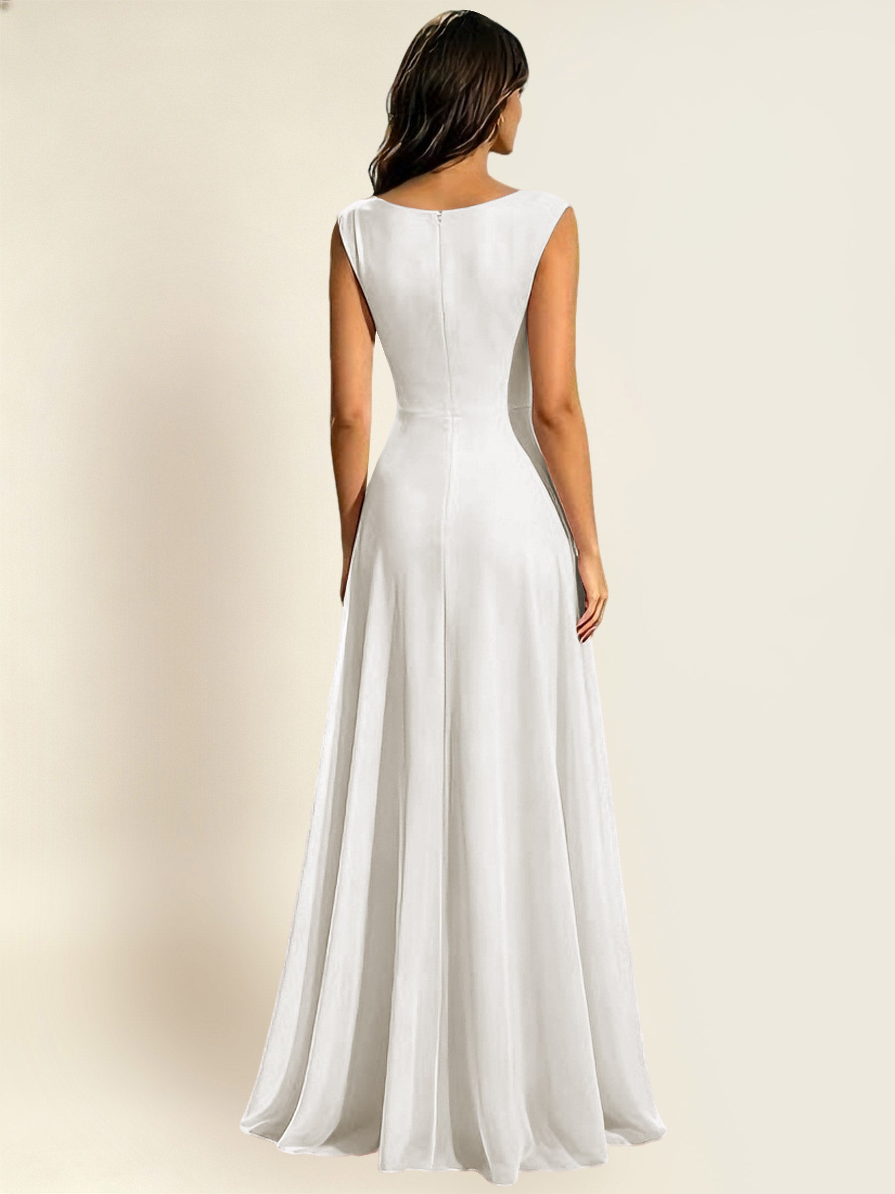ROVDESY A-Line Chiffon Long Bridesmaid Dress With Sleeveless