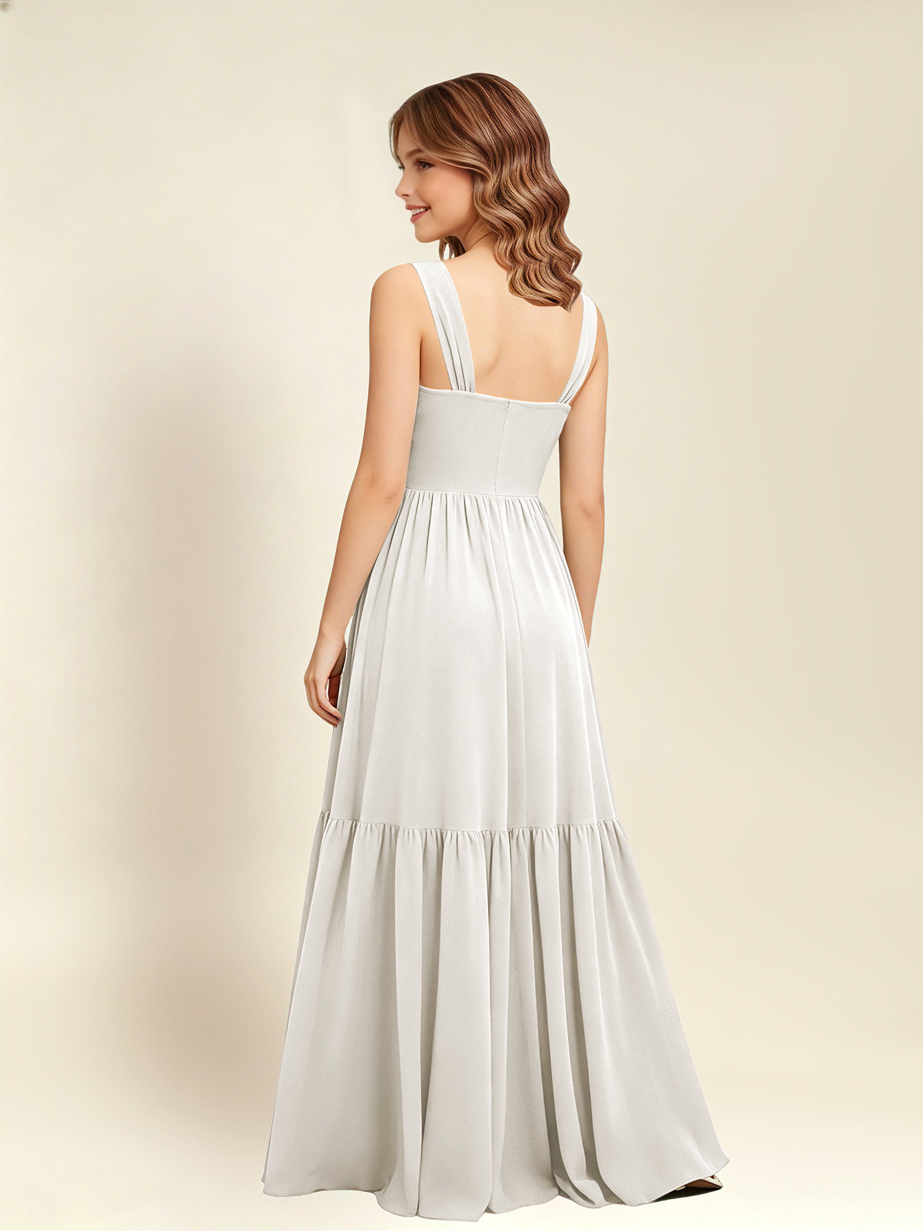 ROVDESY A-Line Square Neck Chiffon  Junior Bridesmaid Dress