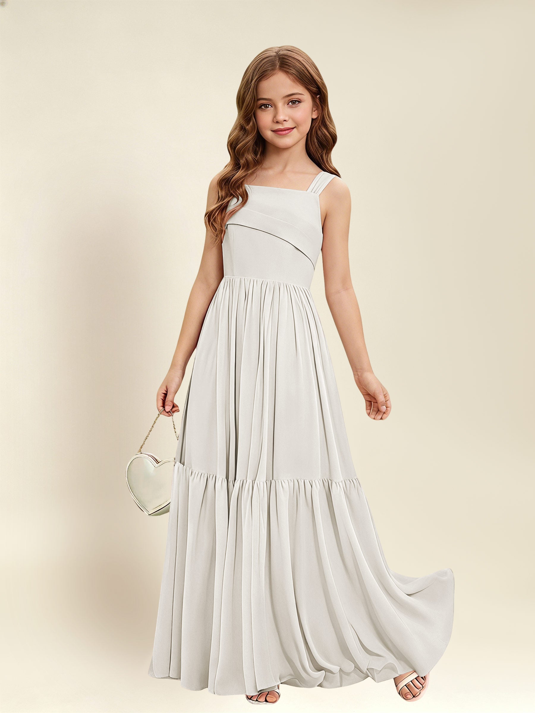 ROVDESY A-Line Square Neck Chiffon  Junior Bridesmaid Dress