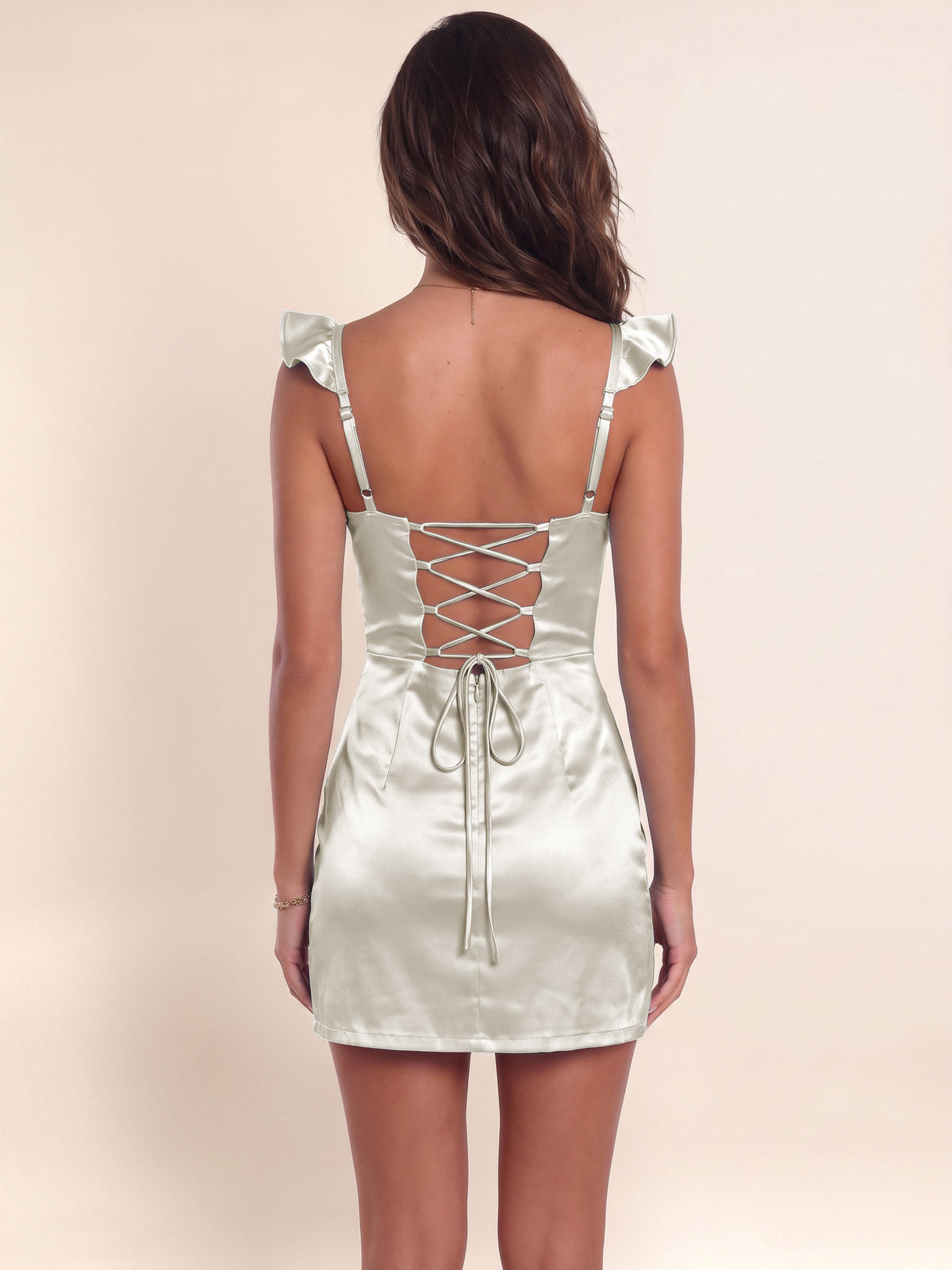 Satin Ruffle Strap Tight Homecoming Mini Dress