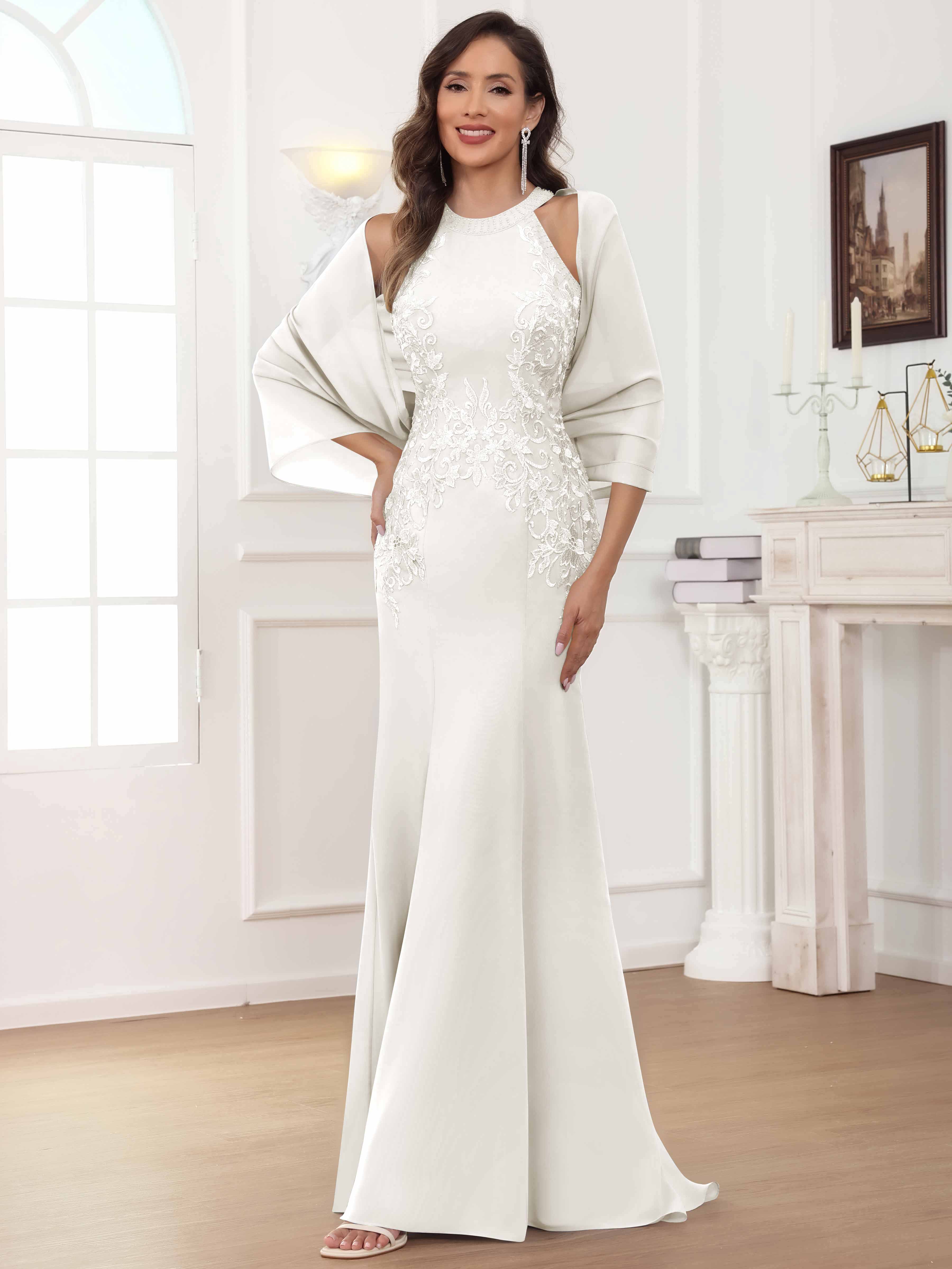 ROVDESY Halter Mermaid Lace Mother Of The Bride Dress With Jacket