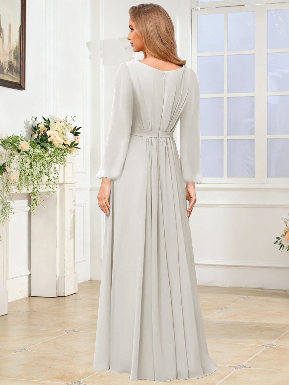 A-Line Chiffon Long Sleeve Bridesmaid Dress