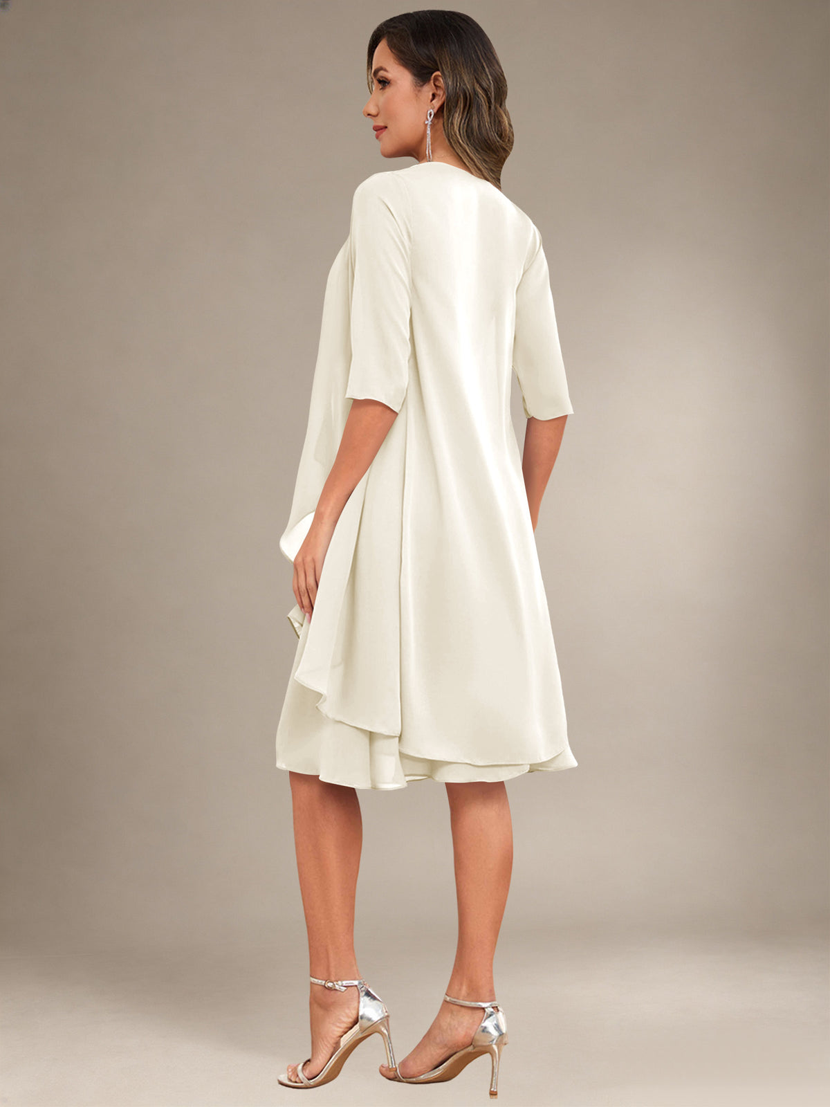 2 Pieces Half Sleeve Chiffon Knee Length Mother Of The Bride Dresses with Jacket
