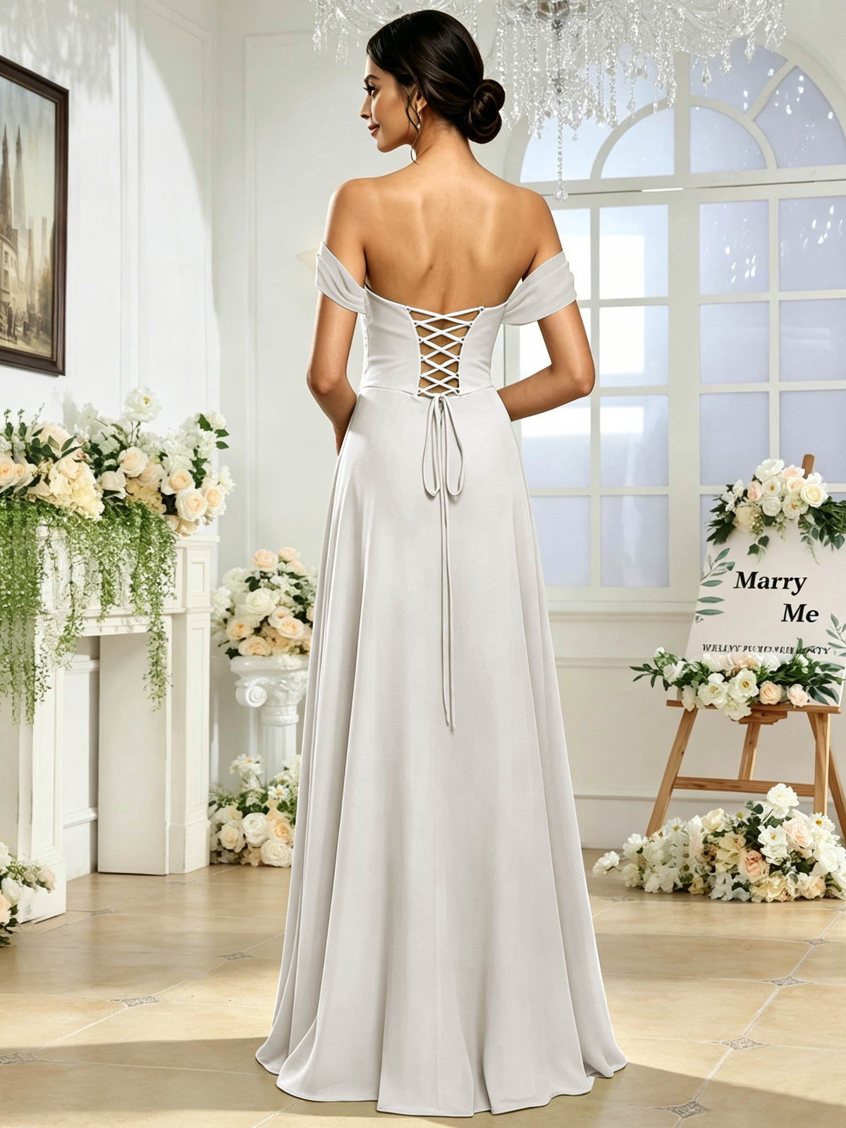 Off the Shoulder Chiffon A Line Long Bridesmaid Dress with Slit