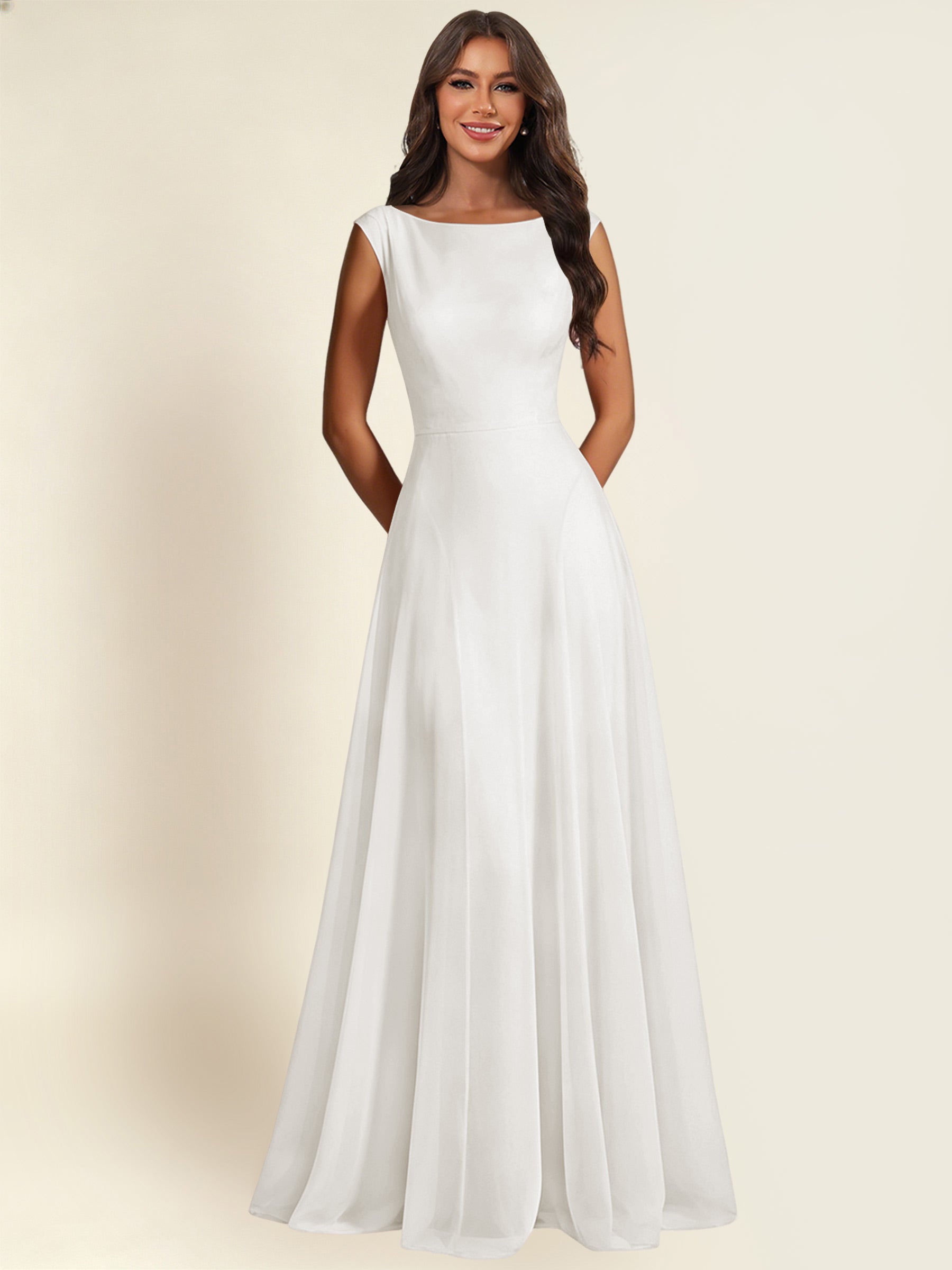 ROVDESY A-Line Chiffon Long Bridesmaid Dress With Sleeveless