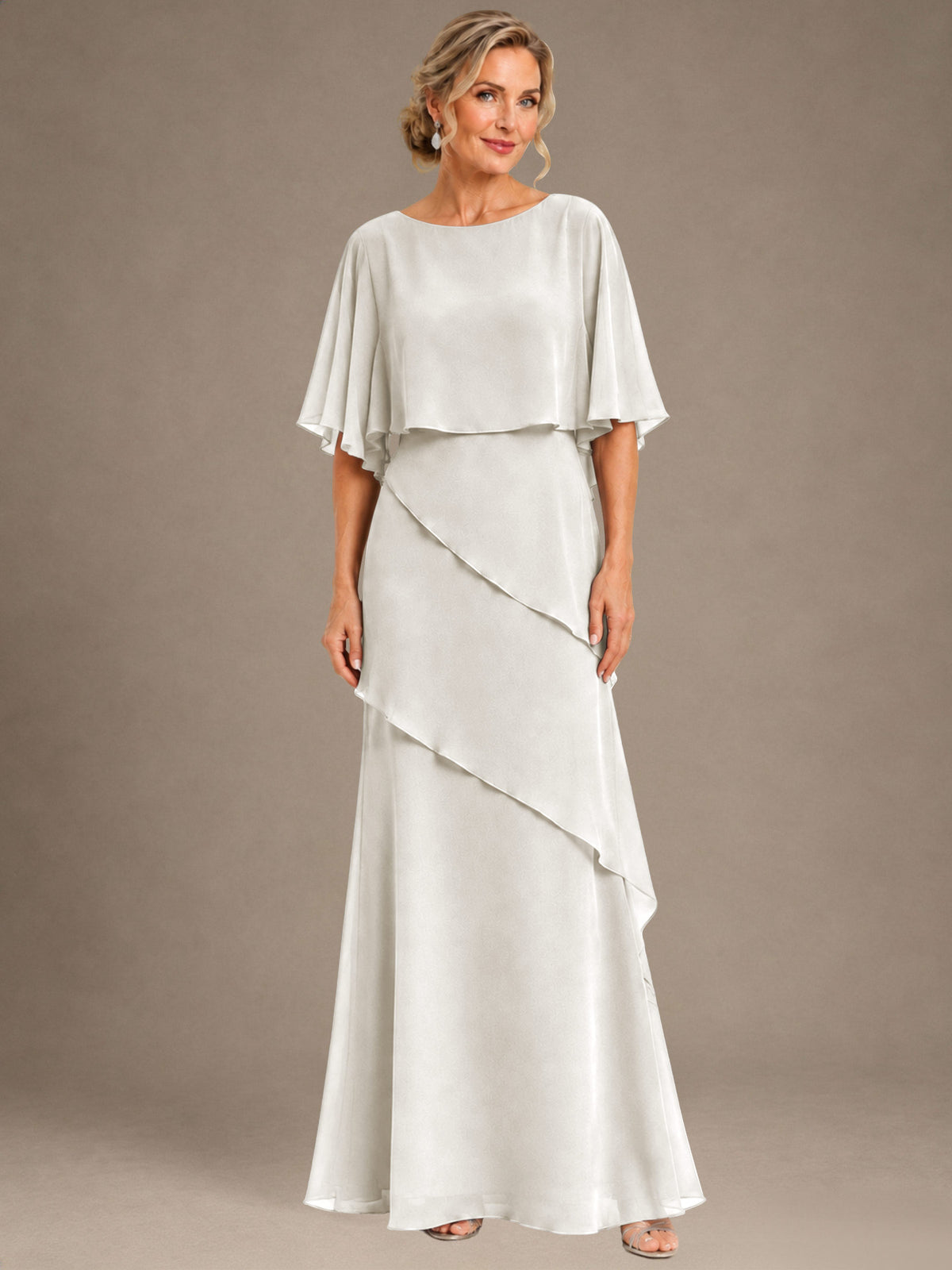 2 Pieces Chiffon Layered A Line Mother of the Bride Dress