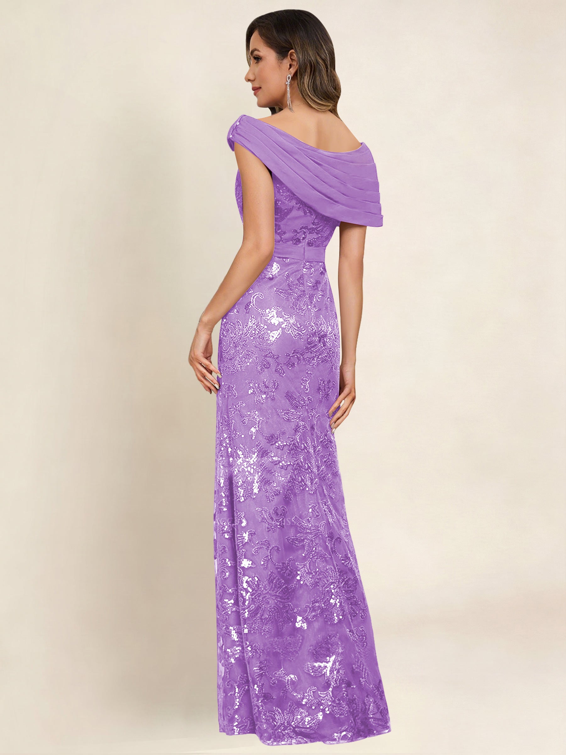ROVDESY Off the Shoulder Sequin Mermaid Long Mother Of The Bride Dress Formal Gown