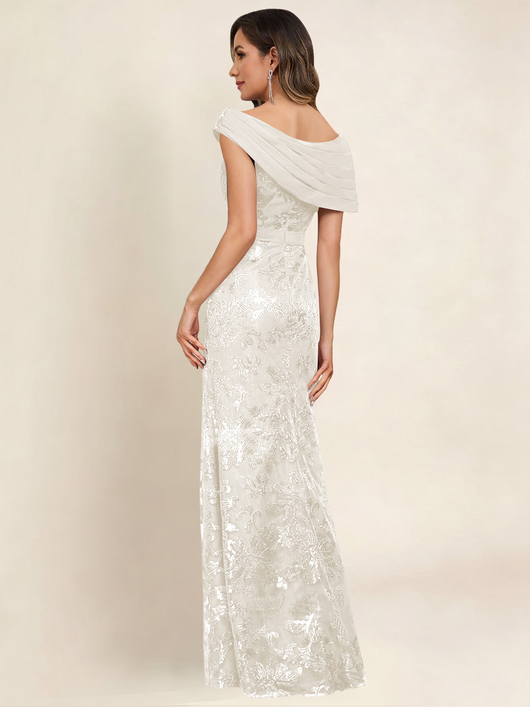 ROVDESY Off the Shoulder Sequin Mermaid Long Mother Of The Bride Dress Formal Gown