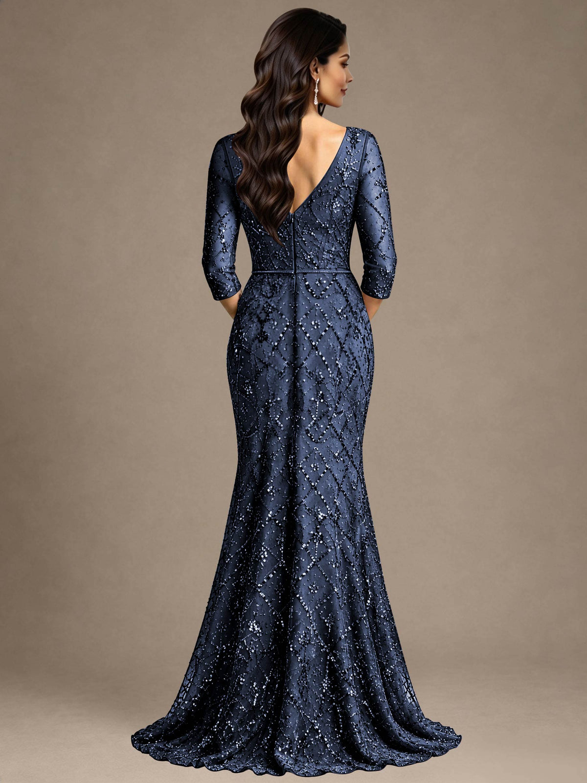 V Neck Half Sleeve Mermaid Mother of the Bride Dress Formal Dress
