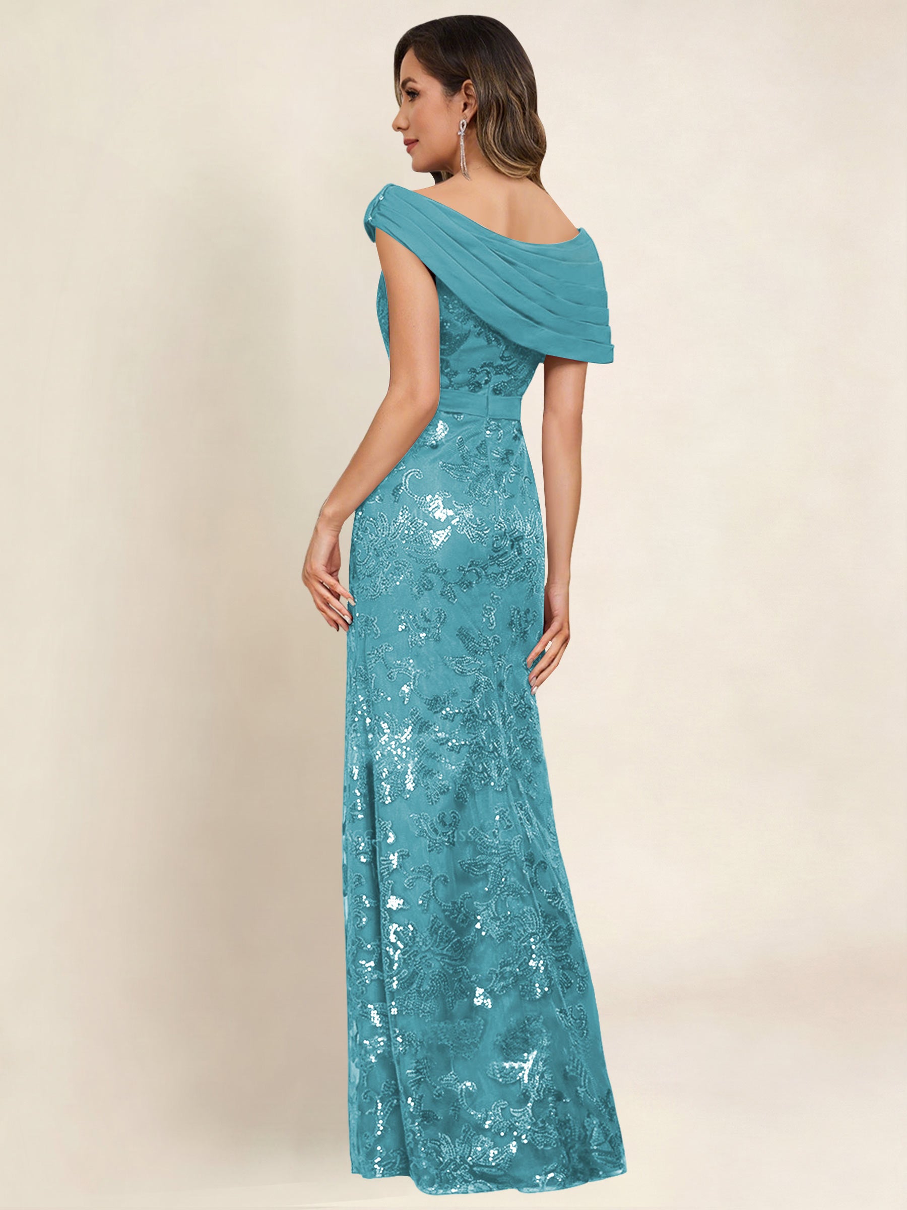 ROVDESY Off the Shoulder Sequin Mermaid Long Mother Of The Bride Dress Formal Gown