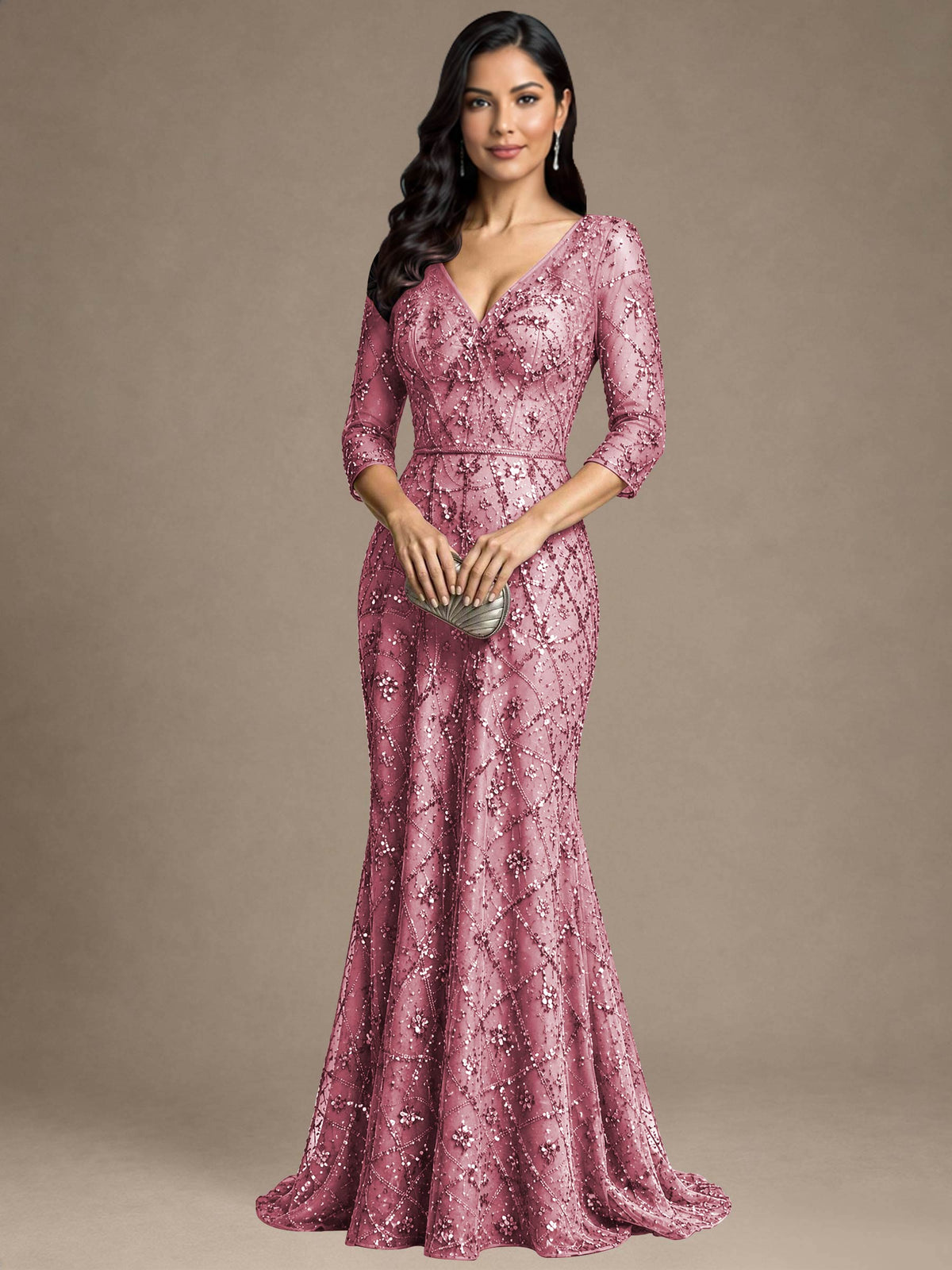 V Neck Half Sleeve Mermaid Mother of the Bride Dress Formal Dress