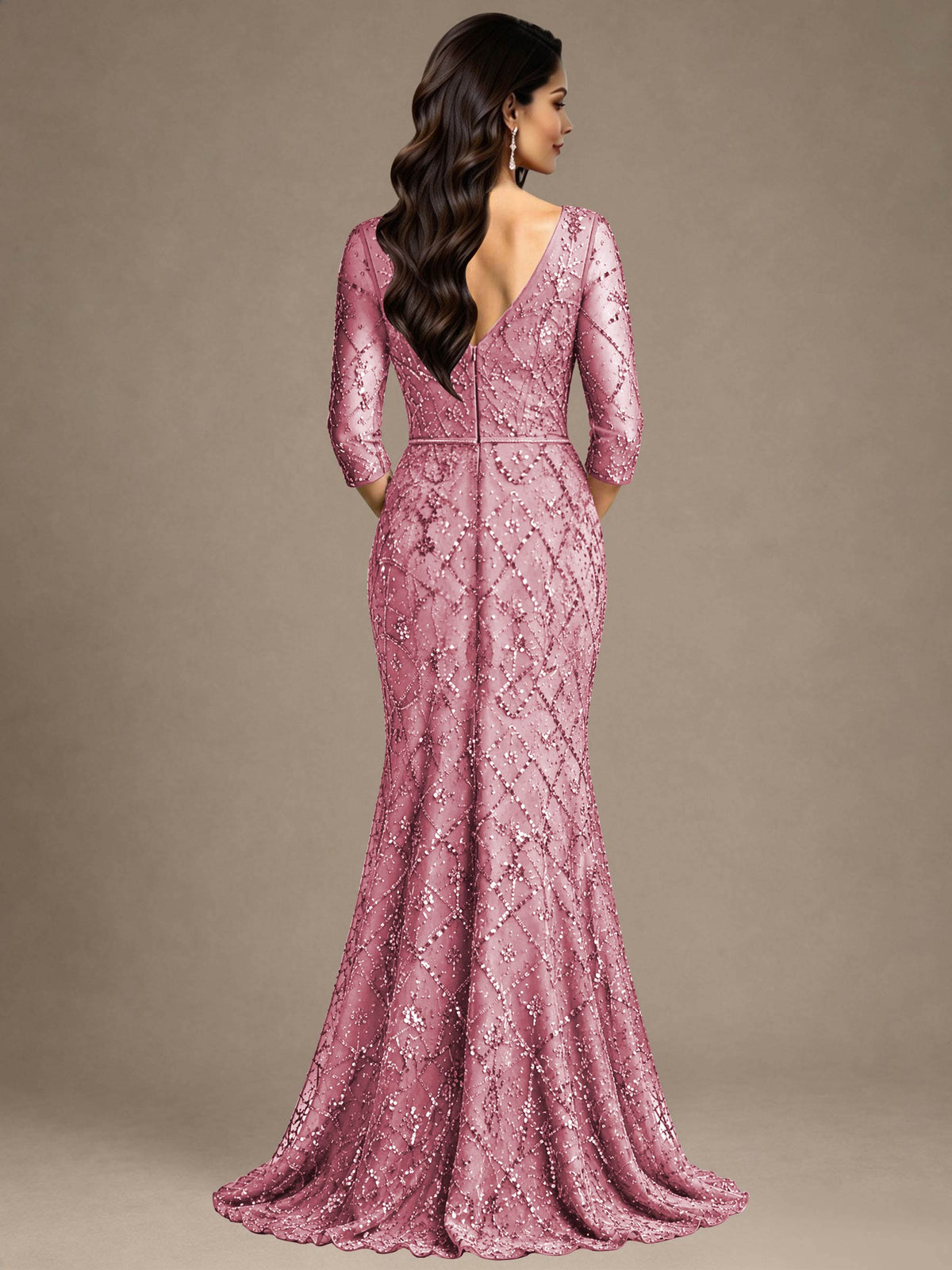 V Neck Half Sleeve Mermaid Mother of the Bride Dress Formal Dress