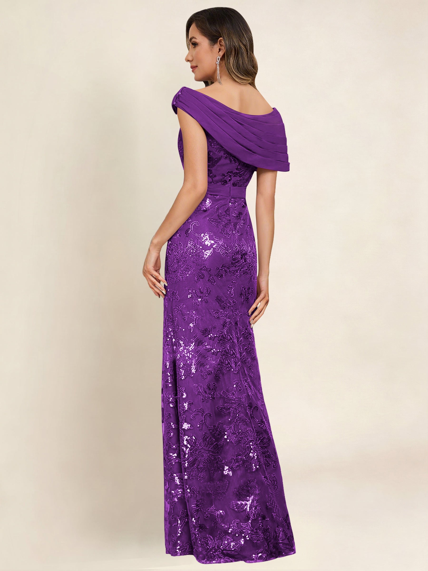 ROVDESY Off the Shoulder Sequin Mermaid Long Mother Of The Bride Dress Formal Gown