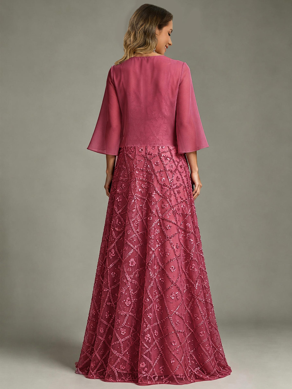 2 Pieces Sequin Long Mother of The Bride Dress with Jacket