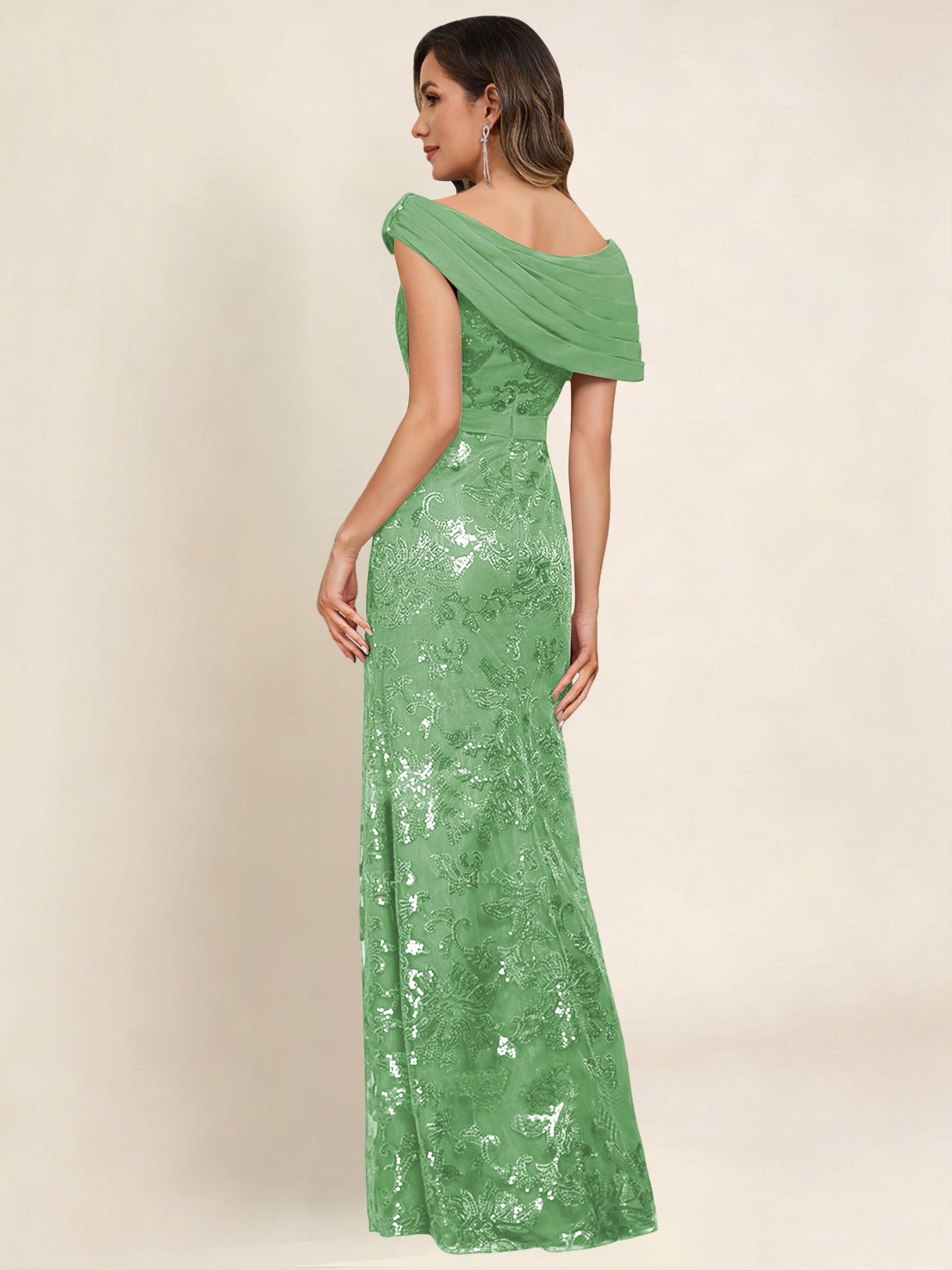 ROVDESY Off the Shoulder Sequin Mermaid Long Mother Of The Bride Dress Formal Gown