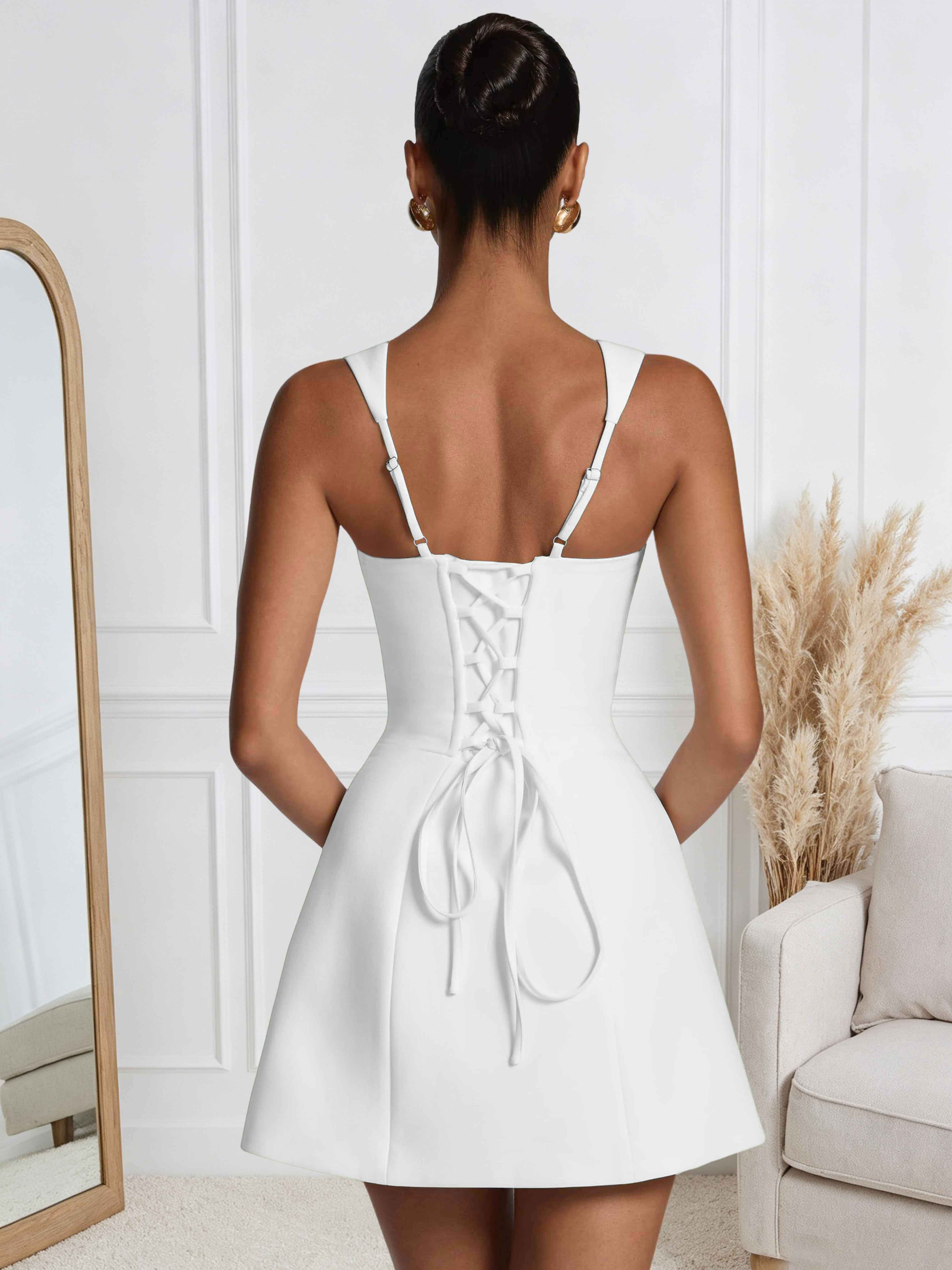 ROVDESY A-Line Square Neck Satin Homecoming Mini Dress
