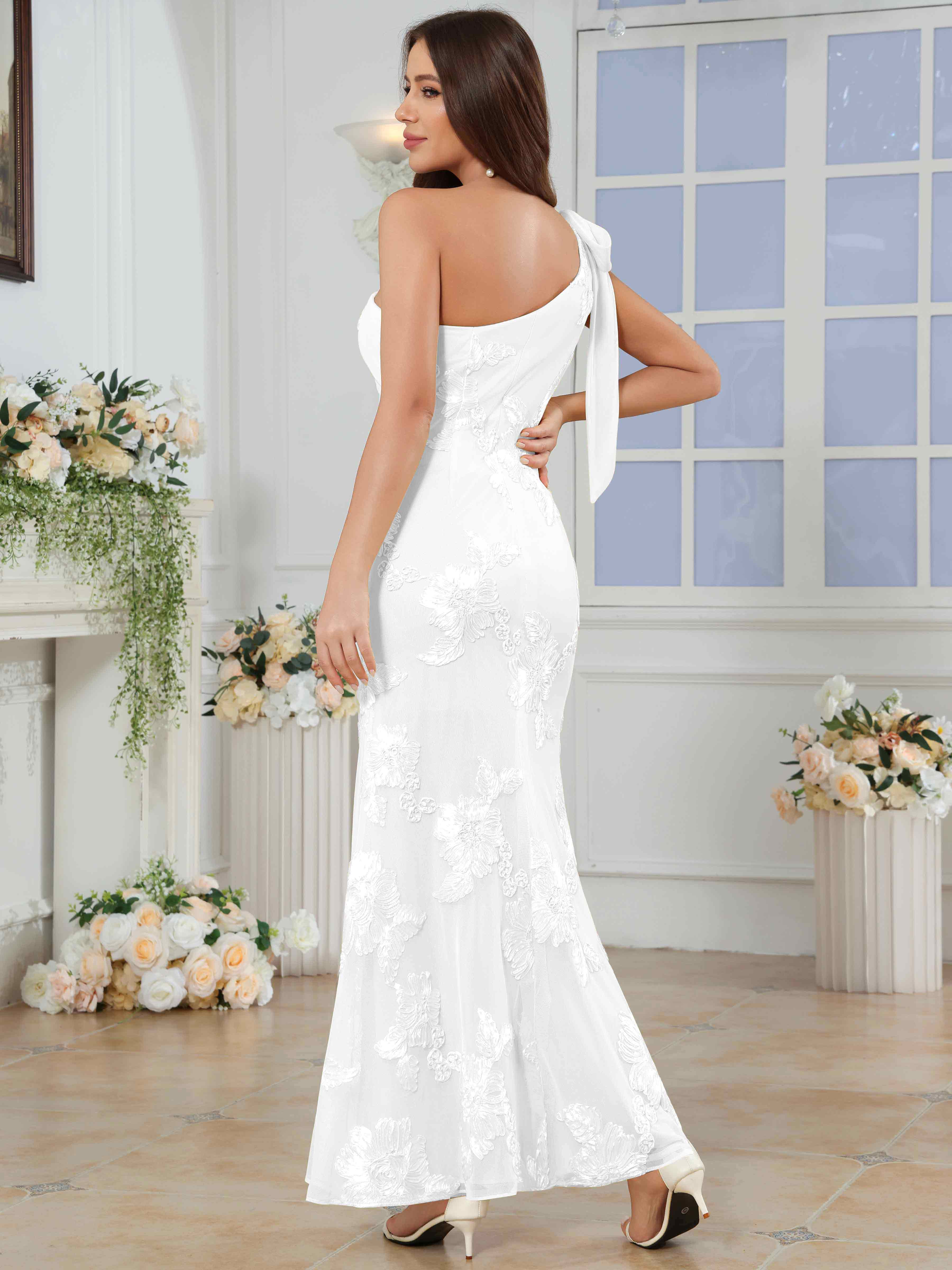ROVDESY One-Shoulder Mermaid Floral Bridesmaid/Prom Dress