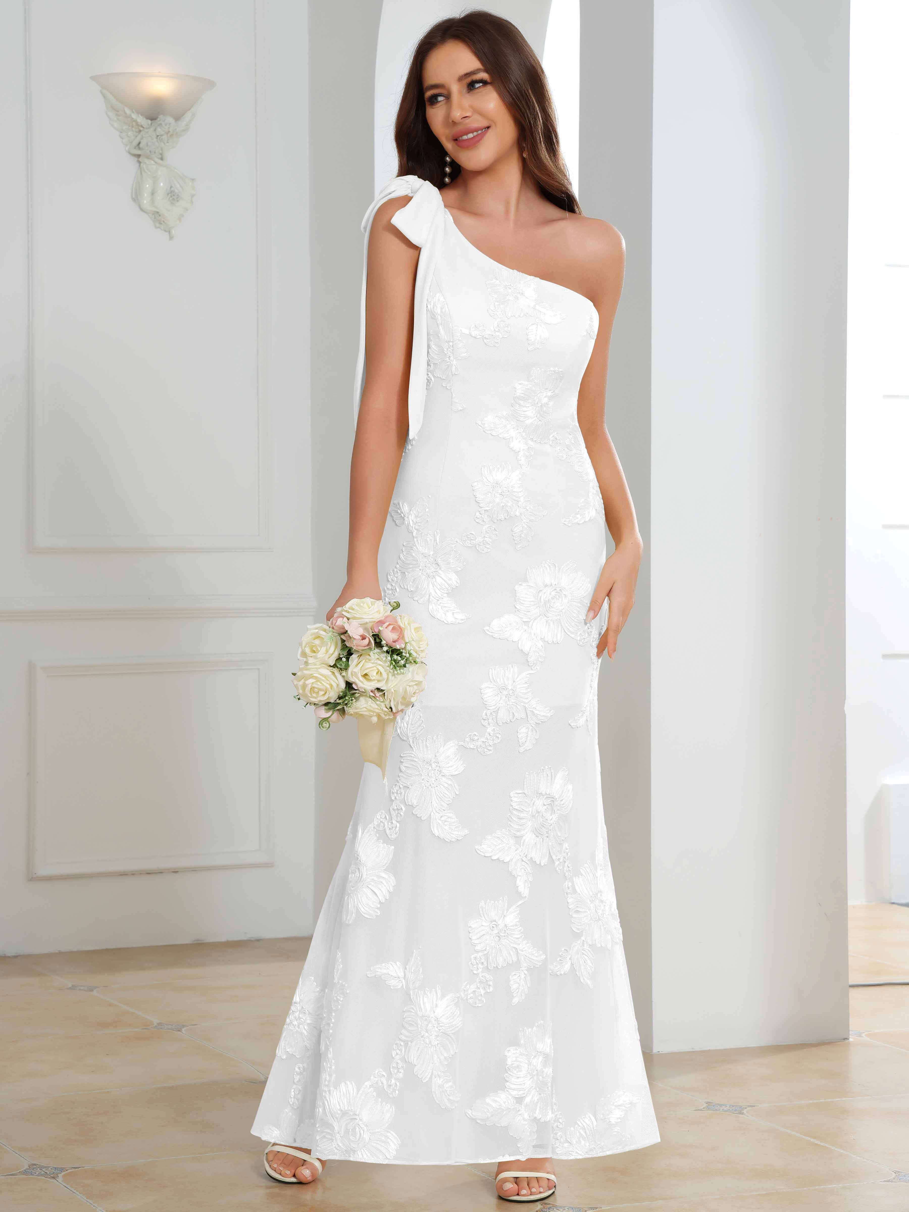 ROVDESY One-Shoulder Mermaid Floral Bridesmaid/Prom Dress