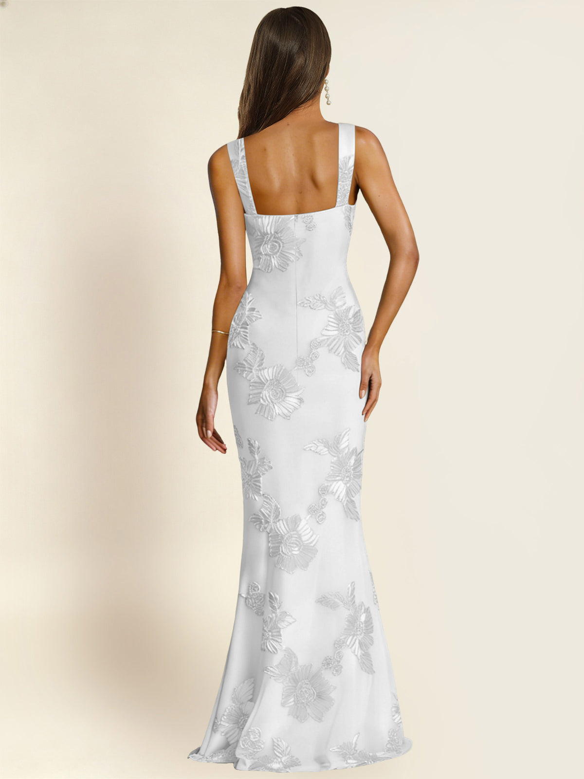 ROVDESY Square Neck Floral Applique Mermaid Long Prom/Bridesmaid Dress