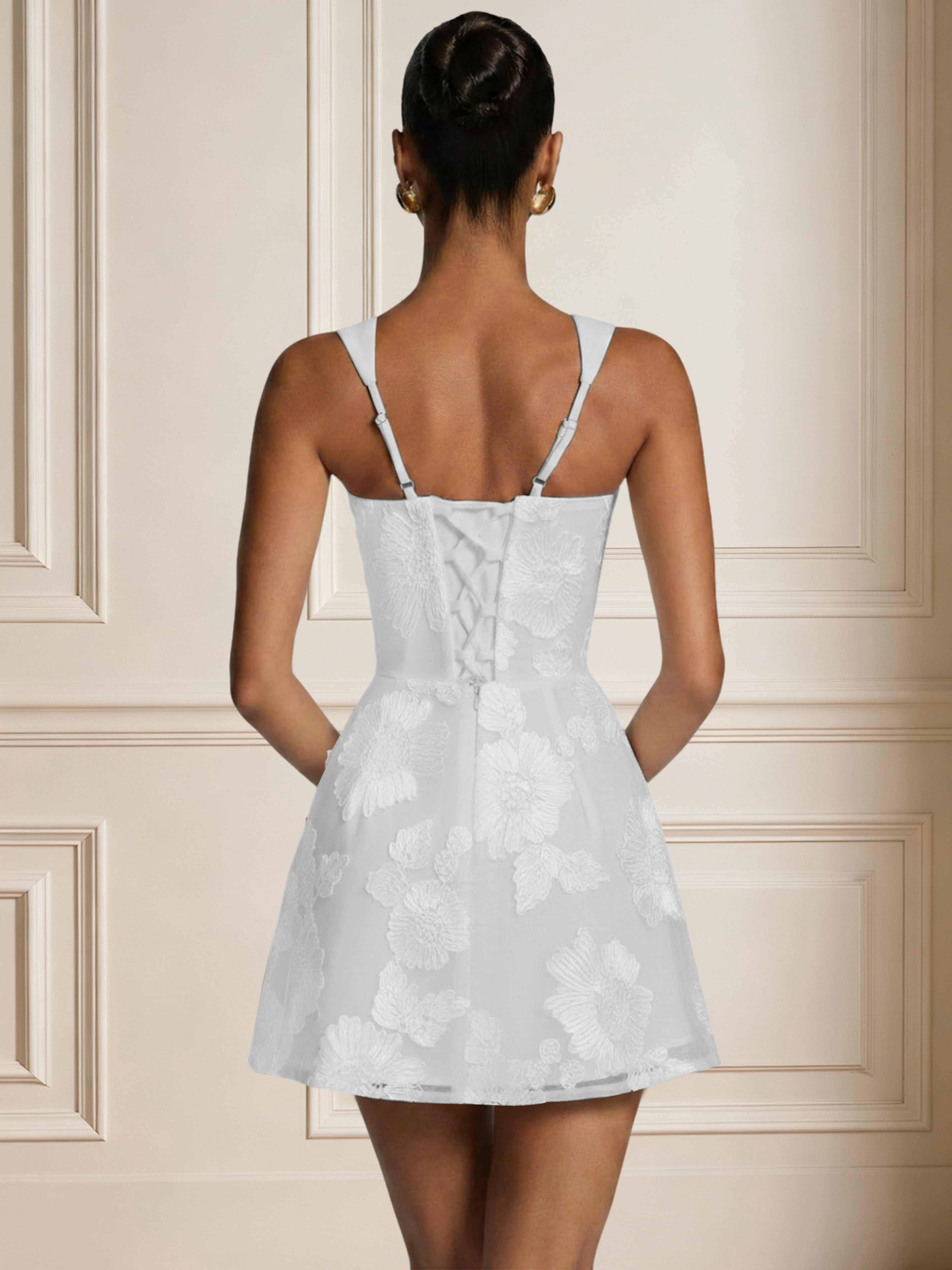 ROVDESY A-Line Sweetheart Floral Embroidery Homecoming Mini Dress
