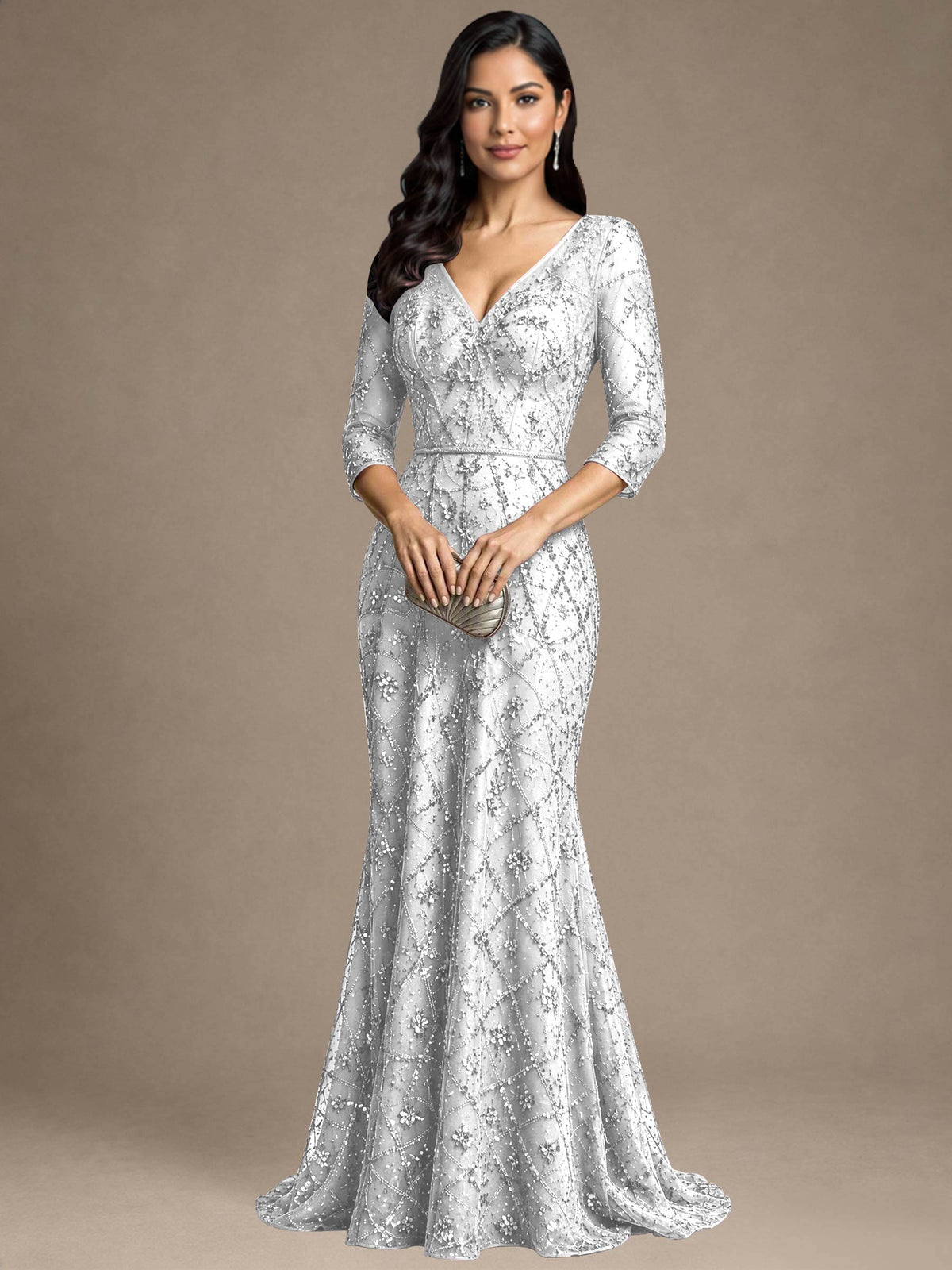 V Neck Half Sleeve Mermaid Mother of the Bride Dress Formal Dress