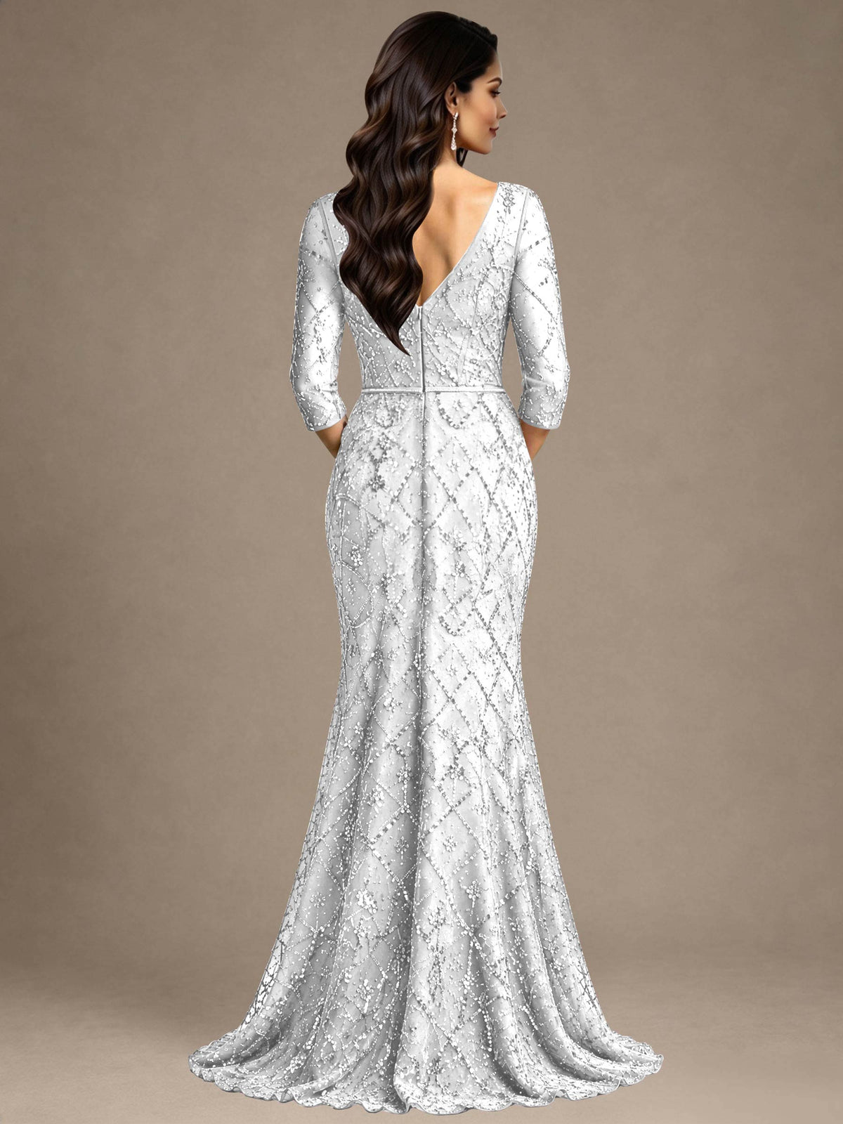 V Neck Half Sleeve Mermaid Mother of the Bride Dress Formal Dress