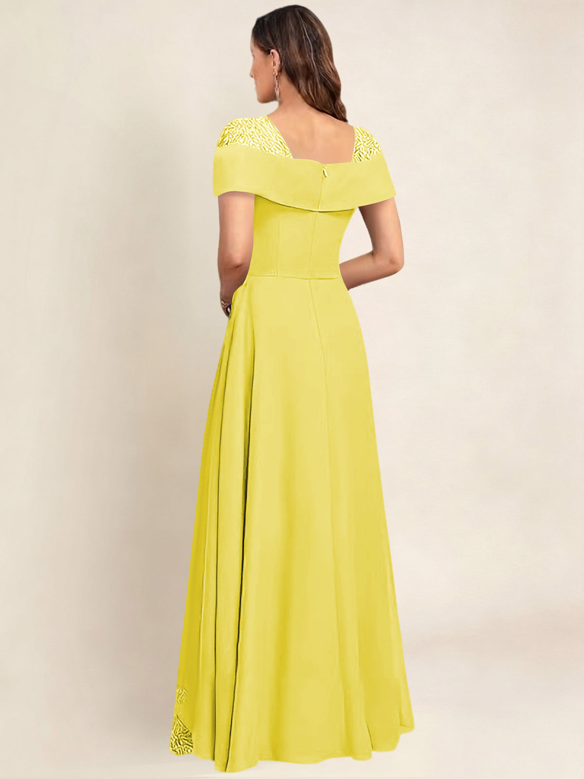ROVDESY A-Line Off The Shoulder Lace Chiffon Long Mother of the Bride Dress Formal Gown