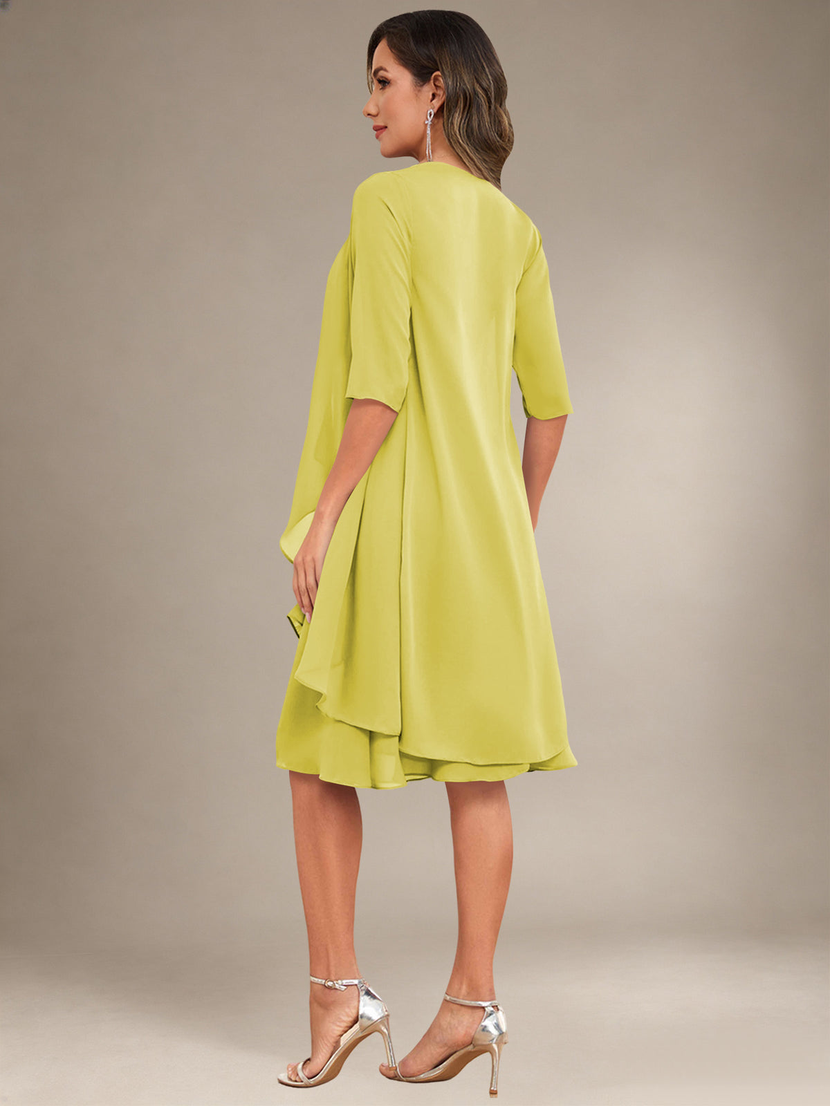 2 Pieces Half Sleeve Chiffon Knee Length Mother Of The Bride Dresses with Jacket